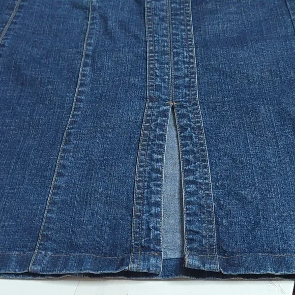 Tribal Denim Skirt Womens 6 Stretch Dark Wash Knee Length Front Slit Y2K 90s - Picture 6 of 7
